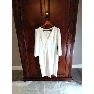 NWT Antonio Melani Women's Size 6 V-Neck 3/4 Sleeve Knee-Length Ivory Dress $169